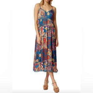 STELLAH NY FLORAL PATCH CAMI MIDI DRESS SIZE XS BOHO CHIC DATE FEMININE